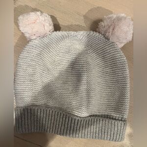 The White Company Gray and Pink Pom-Pom Hat